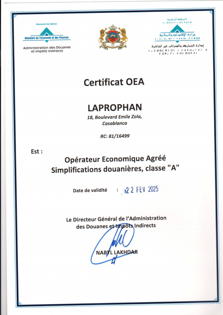 Laprophan obtient le certificat OEA